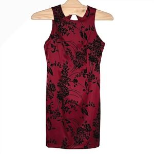 CDC Red Black Floral Velvet Burnout Sheath Dress Keyhole Back Size 14 Whimsigoth
